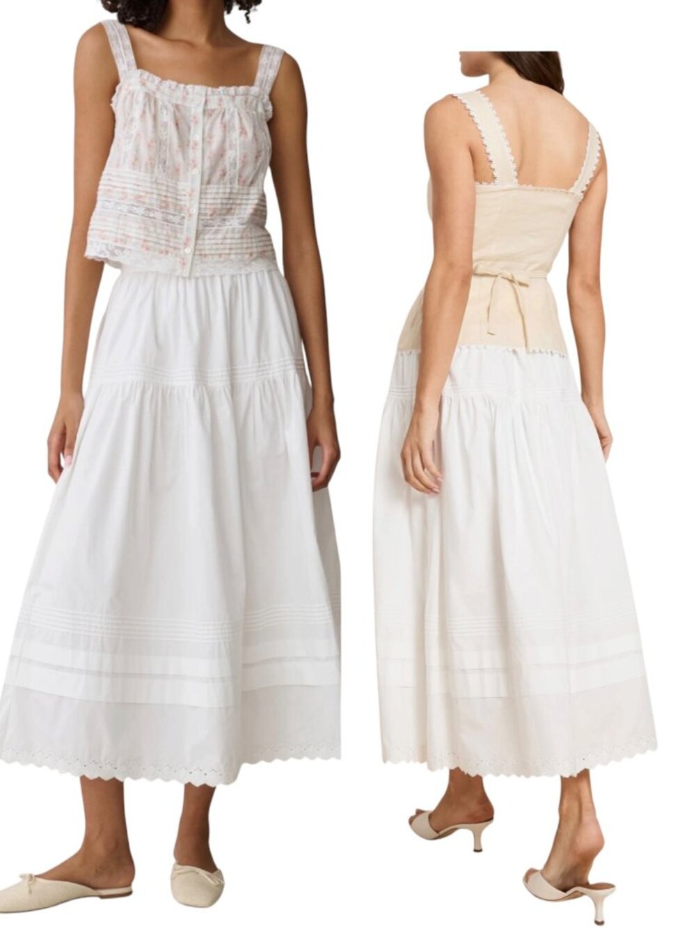 O.P.T. Beth White Cotton Tiered Maxi Skirt NWT Size 4 Cottagecore